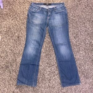 Premium Denim Blue Boot Cut Jeans with Faded Details